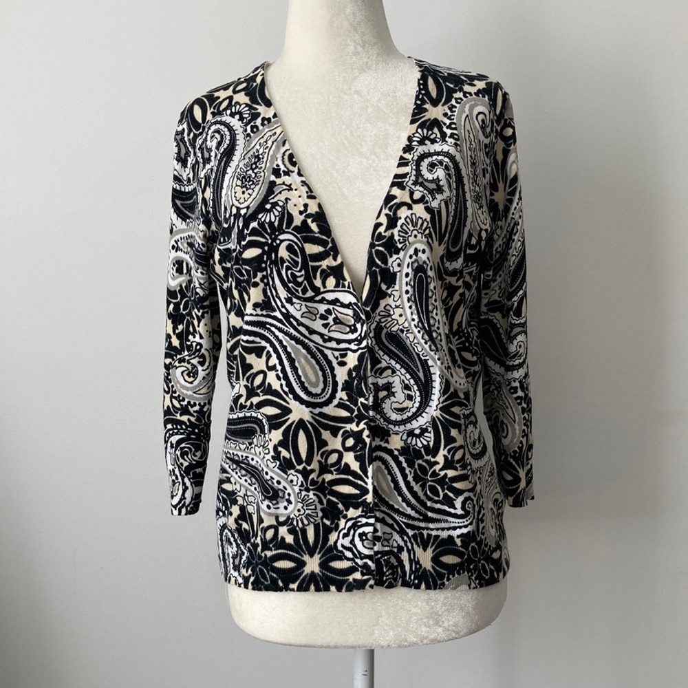 Mercer Street Studio Paisley Print V-neck Cardigan 3/4 Sleevs